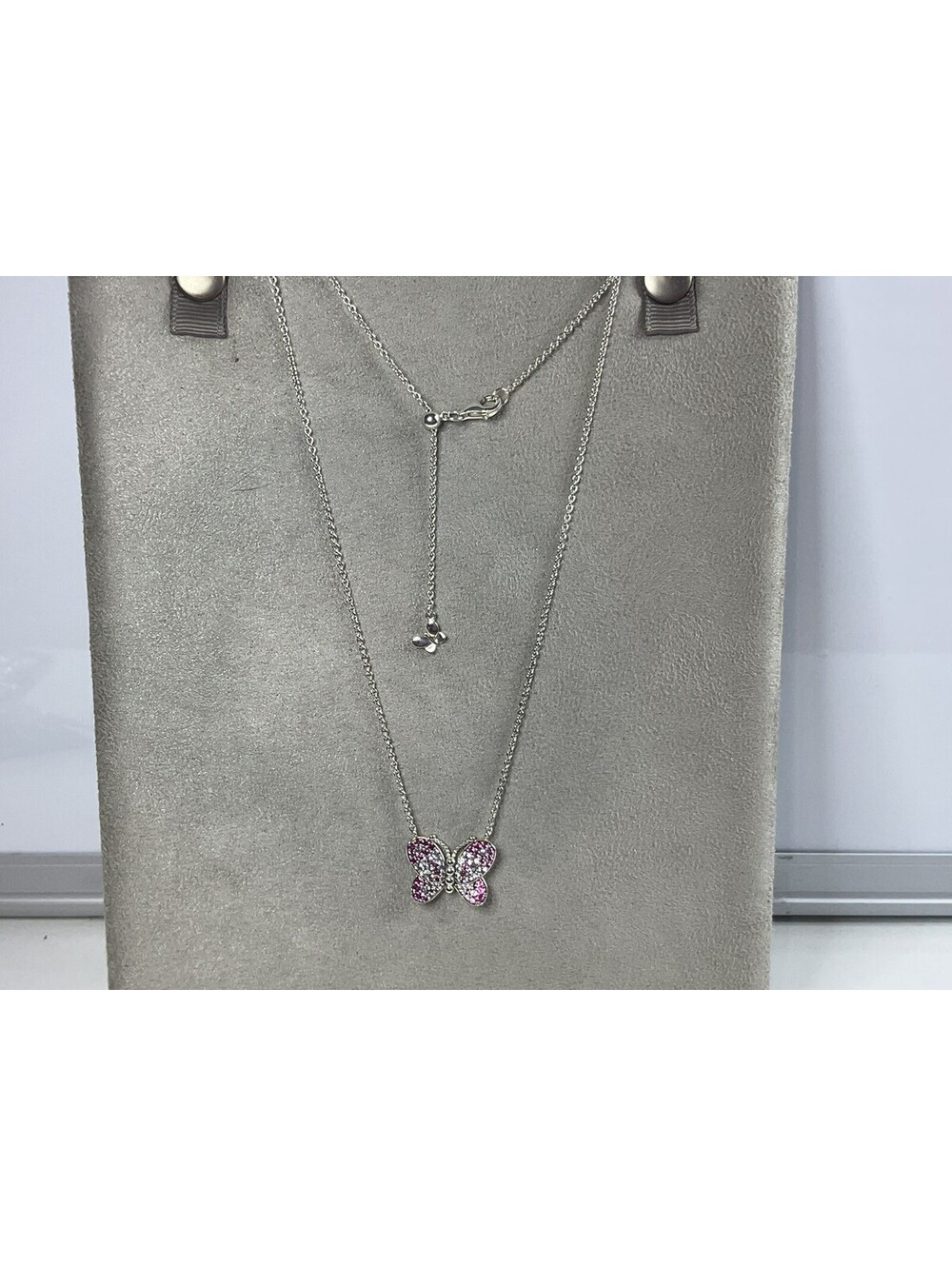 Pandora Dazzling Pink Butterfly Necklace 18” Retired